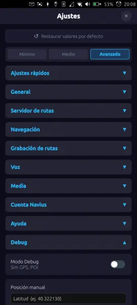 Ajustes — nivel avanzado